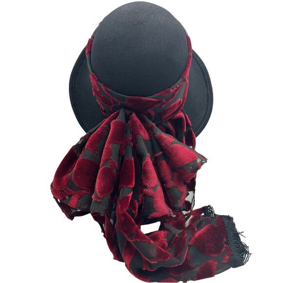 Whittall & Shon Vintage Black Wool Wide Brim Hat Velvet Burnout Scarf Set main image 5